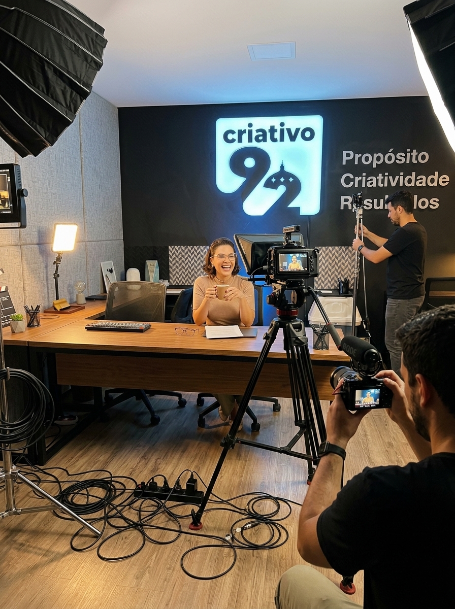 Bastidores da Criativo 92: equipe gravando conteúdo no estúdio em Manaus